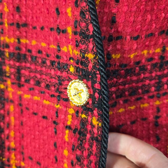 Vintage Leslie Fay Blazer Women's 8 Red Plaid Boucle Gold Button Classic Festive - Picture 9 of 11